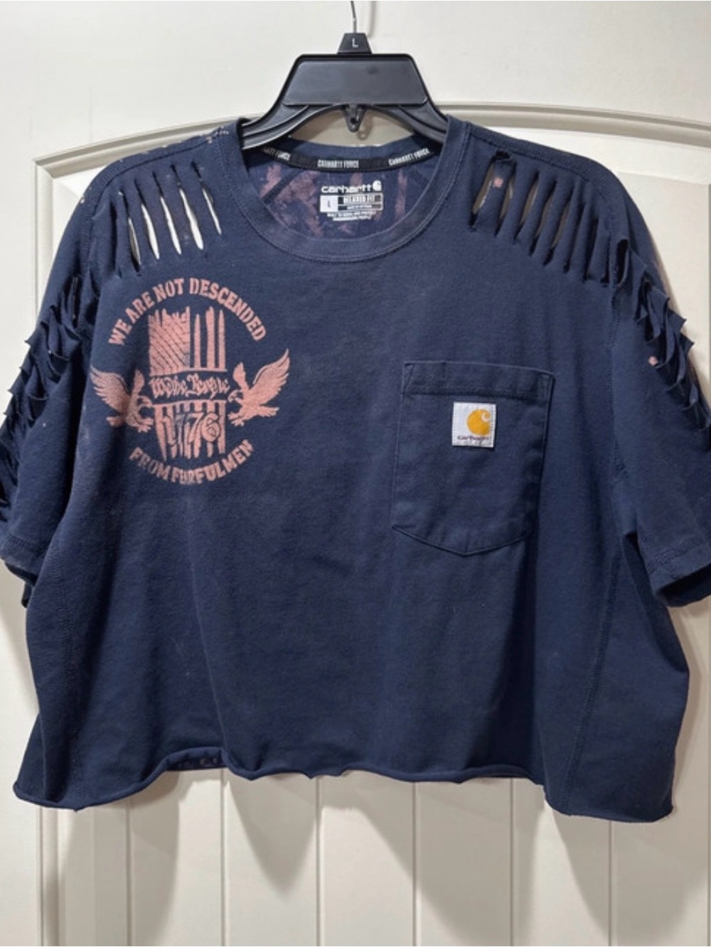 Carhartt Navy Tee with Faded Pink Graphic and Pocket